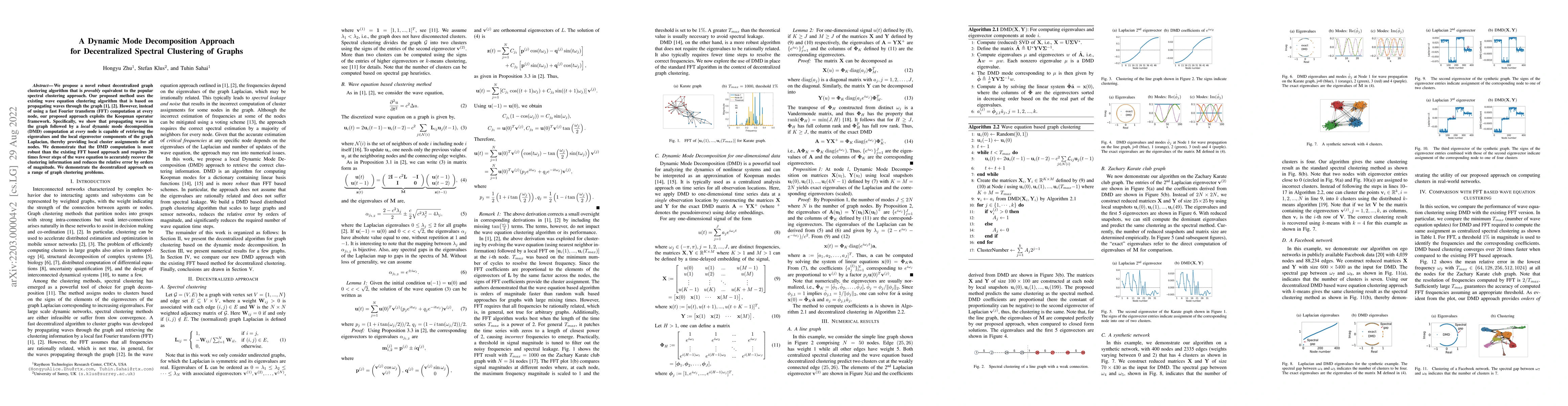Thumbnail for A Dynamic Mode Decomposition Approach for Decentralized Spectral
  Clustering of Graphs