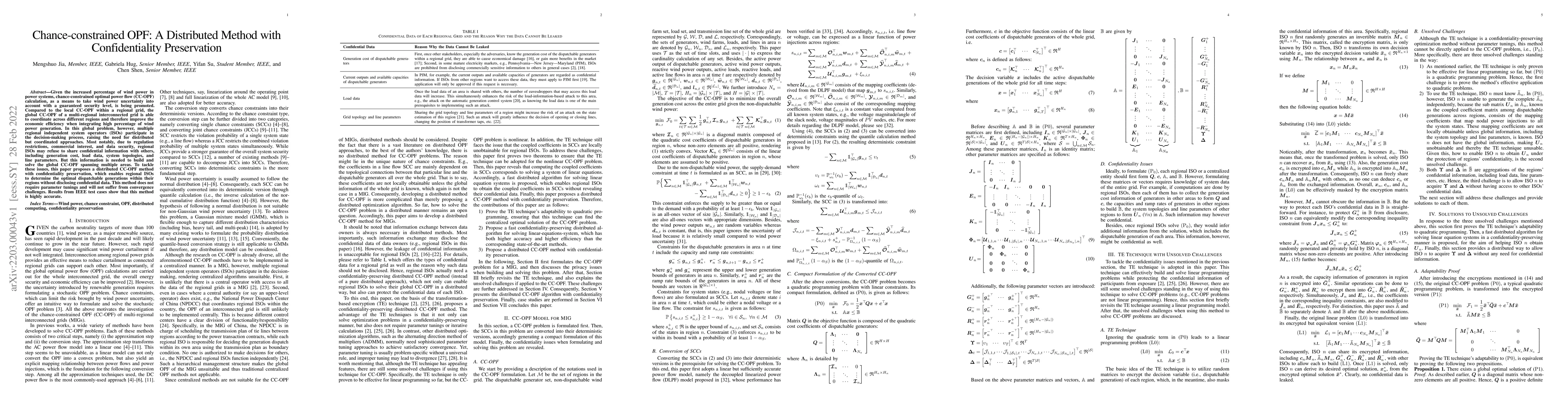 Thumbnail for Chance-constrained OPF: A Distributed Method with Confidentiality
  Preservation