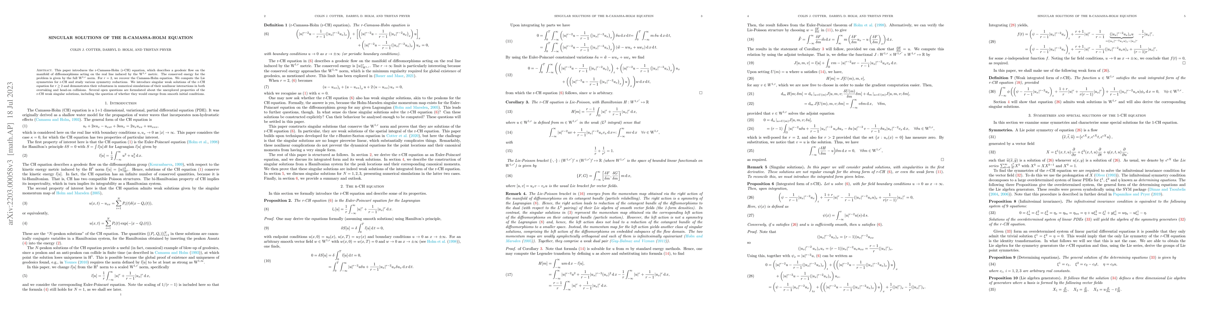 Thumbnail for The r-Camassa-Holm equation: smooth and singular solutions