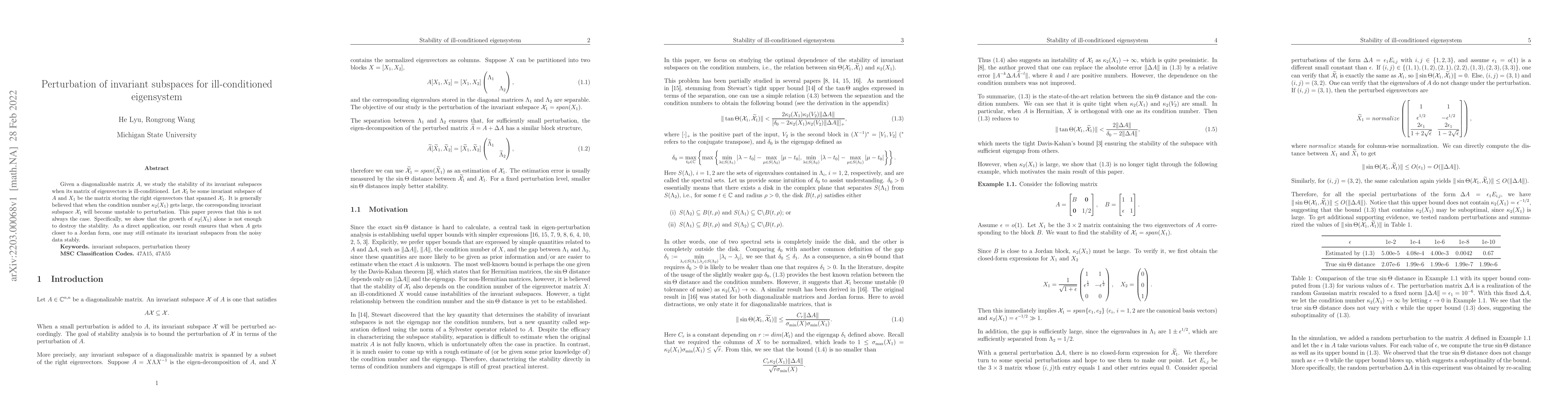 Thumbnail for Perturbation of invariant subspaces for ill-conditioned eigensystem