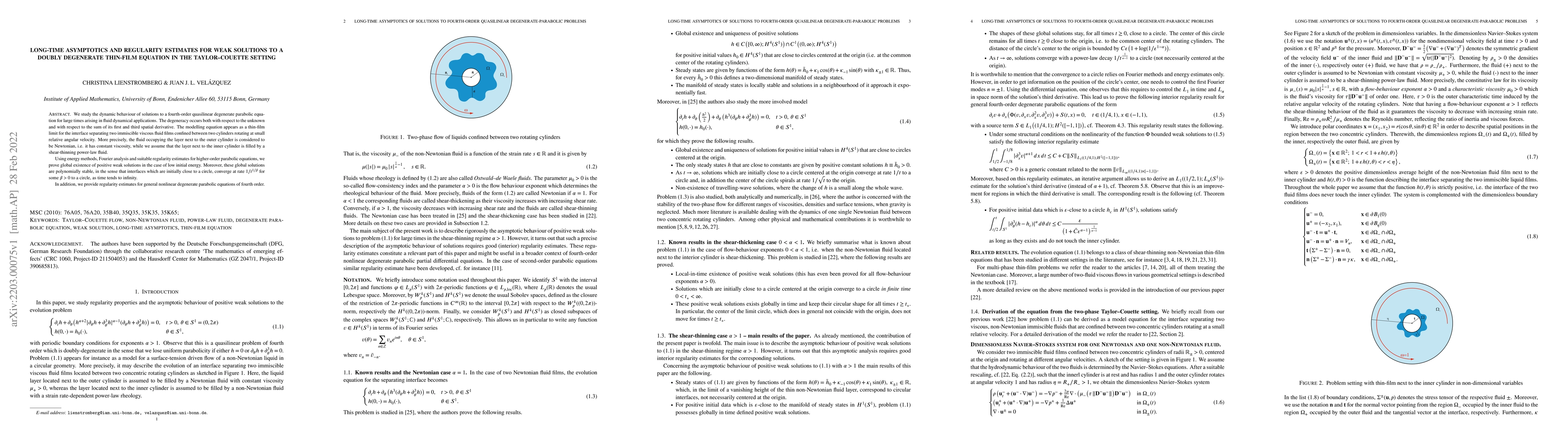 Thumbnail for Long-time asymptotics and regularity estimates for weak solutions to a
  doubly degenerate thin-film equation in the Taylor-Couette setting
