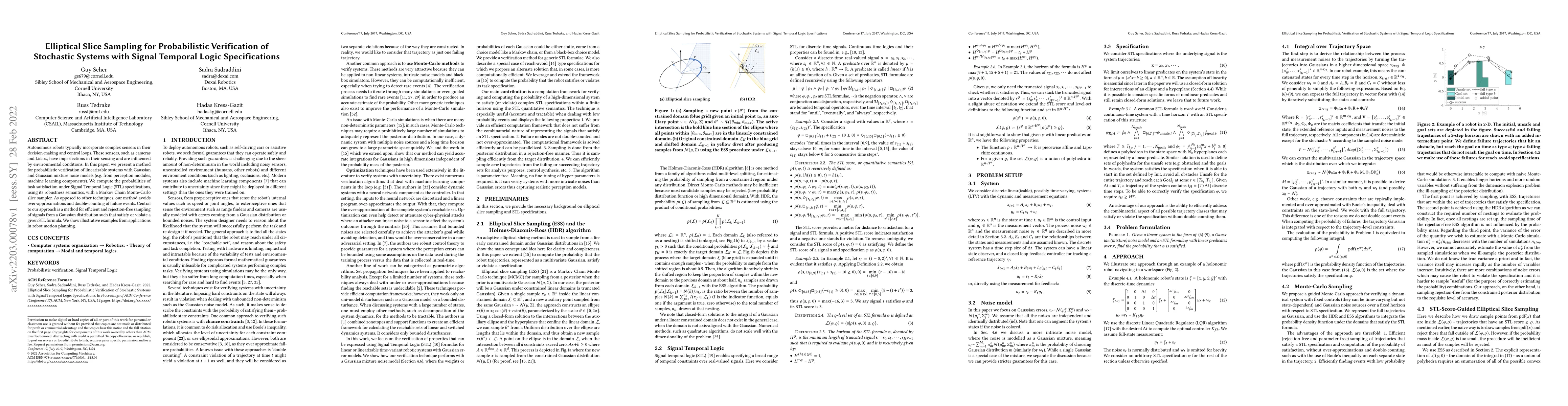 Thumbnail for Elliptical Slice Sampling for Probabilistic Verification of Stochastic
  Systems with Signal Temporal Logic Specifications