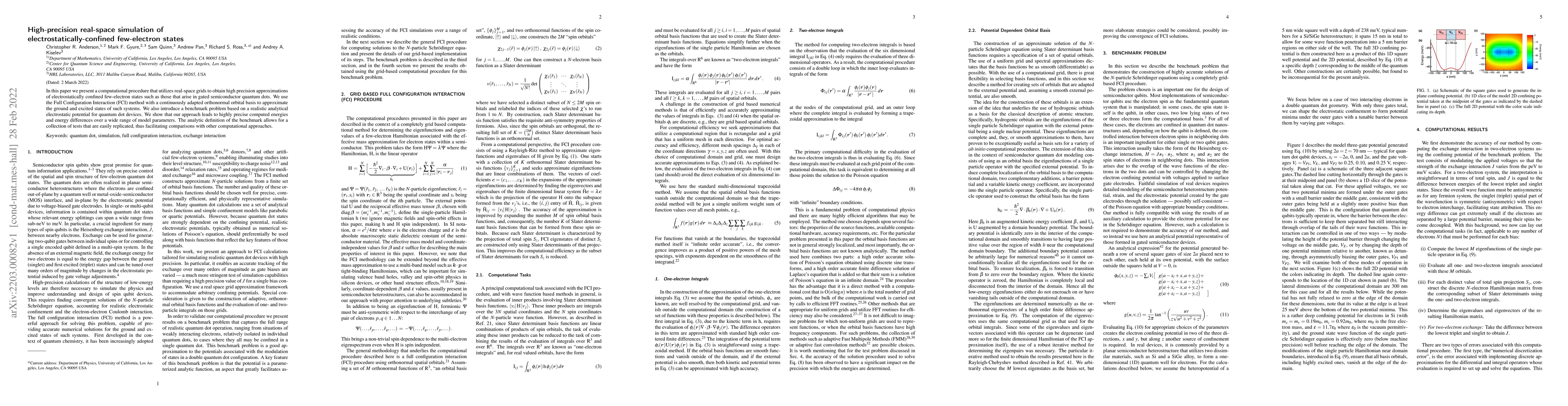 Thumbnail for High-precision real-space simulation of electrostatically-confined
  few-electron states
