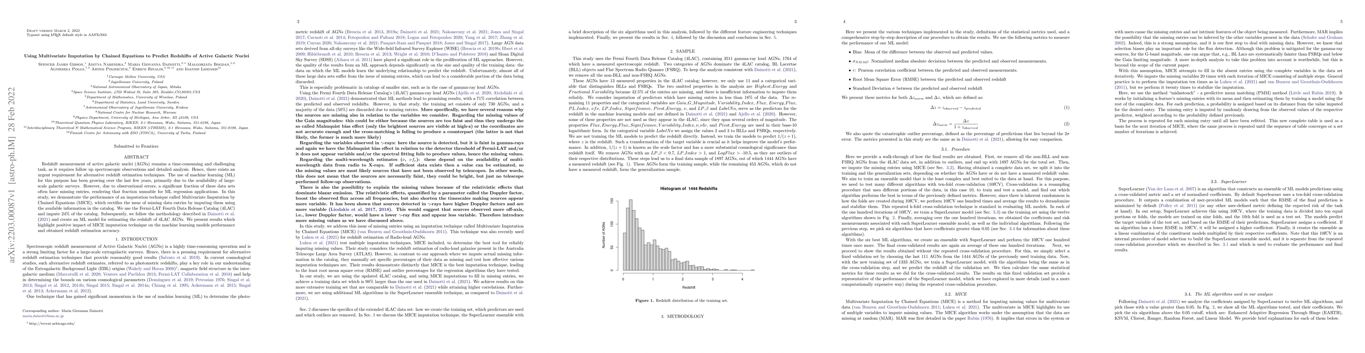 Thumbnail for Using Multivariate Imputation by Chained Equations to Predict Redshifts
  of Active Galactic Nuclei