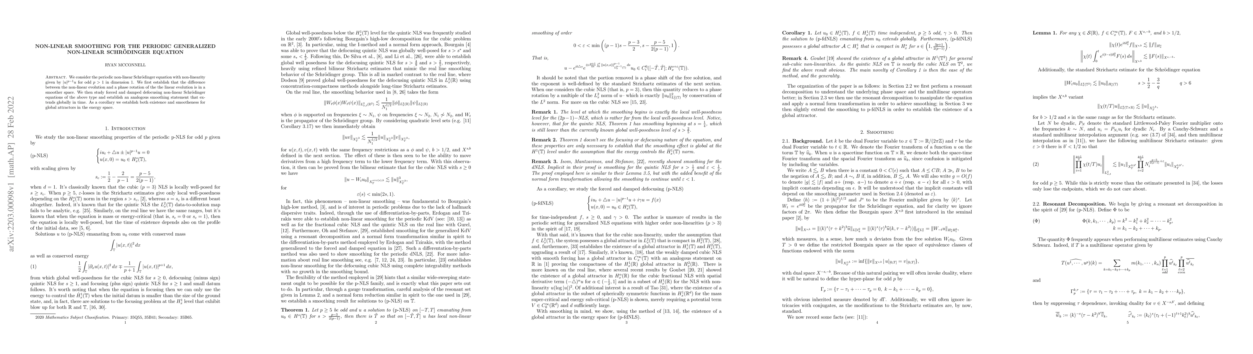 Thumbnail for Non-linear Smoothing for the Periodic Generalized Non-linear
  Schr\"odinger Equation