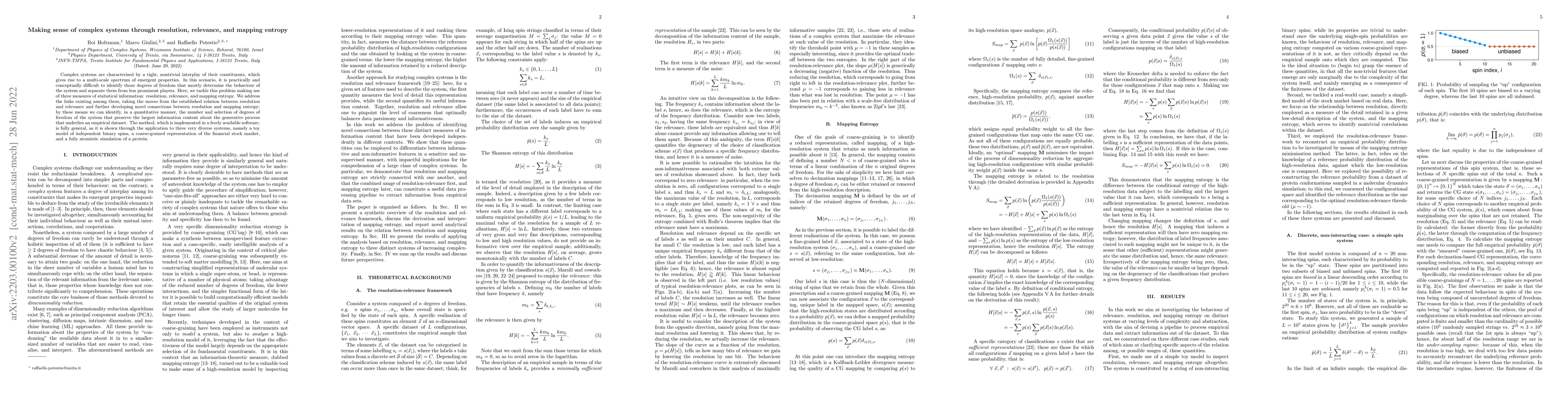 Thumbnail for Making sense of complex systems through resolution, relevance, and
  mapping entropy