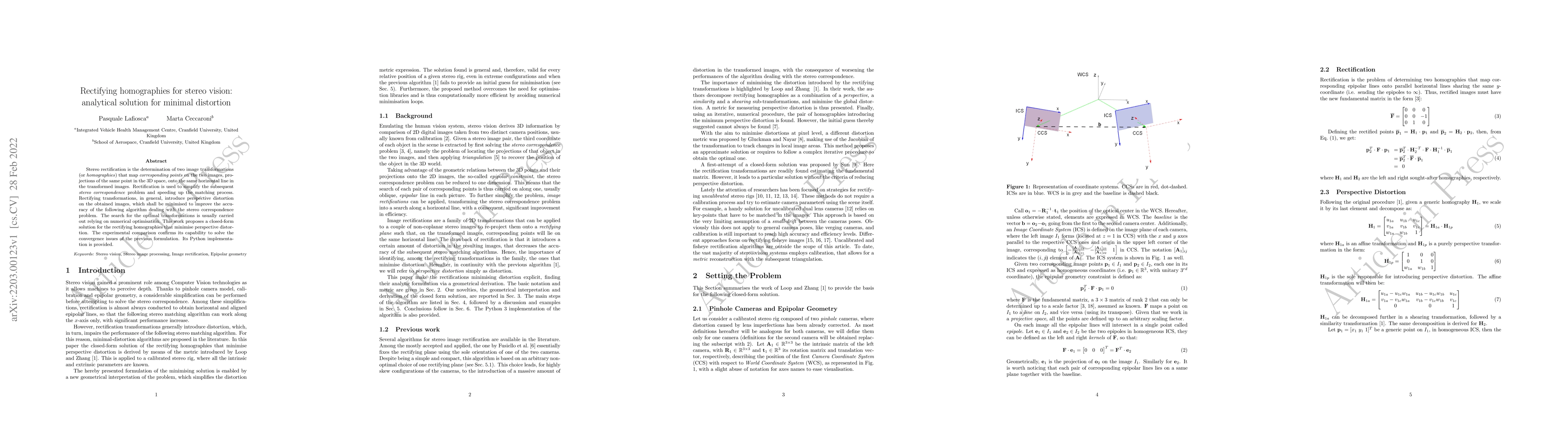 Thumbnail for Rectifying homographies for stereo vision: analytical solution for
  minimal distortion