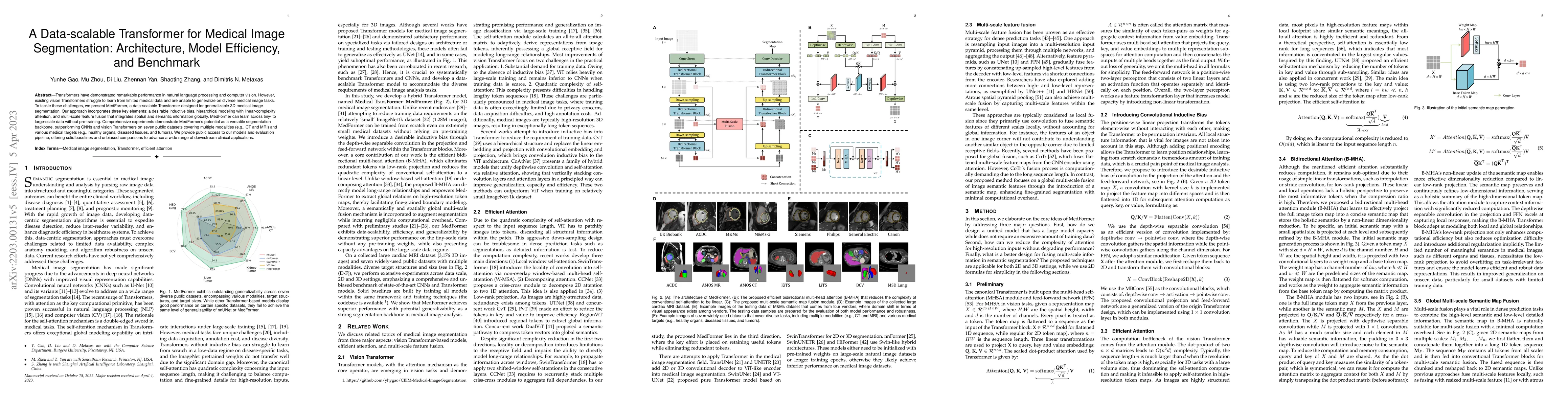 Thumbnail for A Data-scalable Transformer for Medical Image Segmentation:
  Architecture, Model Efficiency, and Benchmark