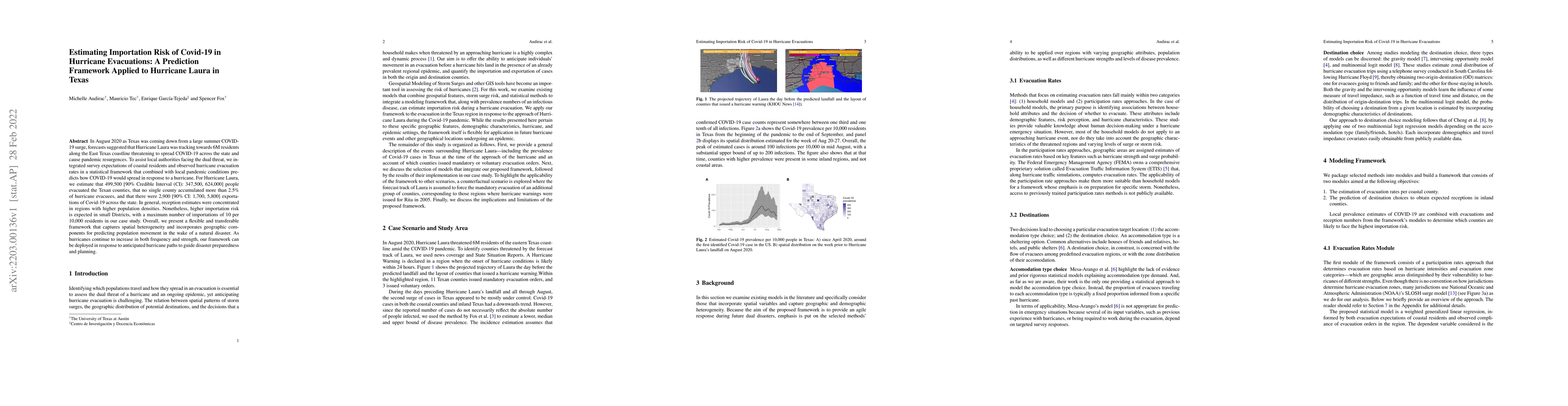 Thumbnail for Estimating Importation Risk of Covid-19 in Hurricane Evacuations: A
  Prediction Framework Applied to Hurricane Laura in Texas