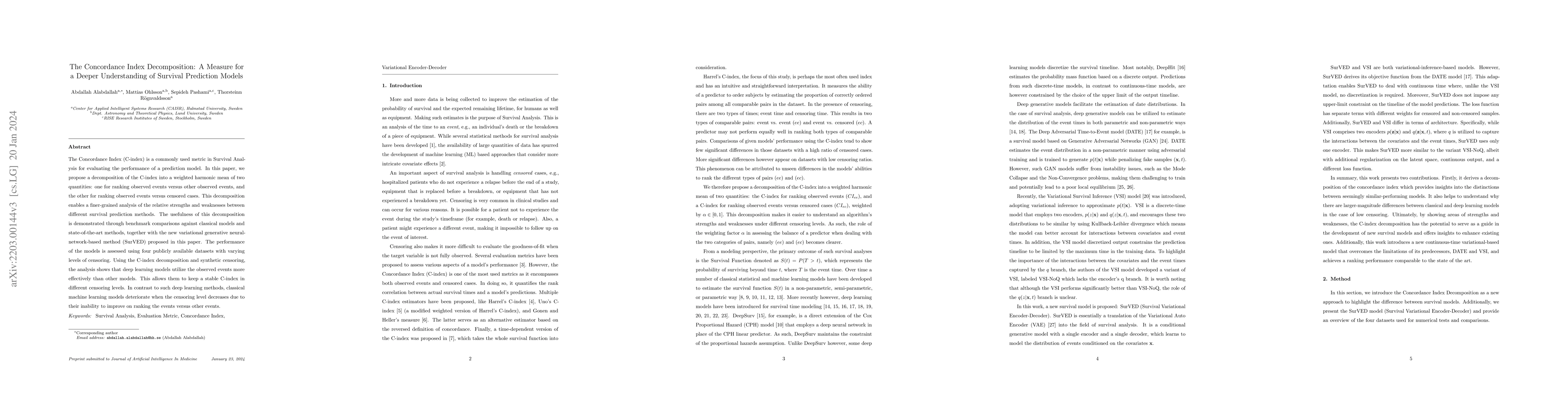 Thumbnail for The Concordance Index decomposition: A measure for a deeper
  understanding of survival prediction models
