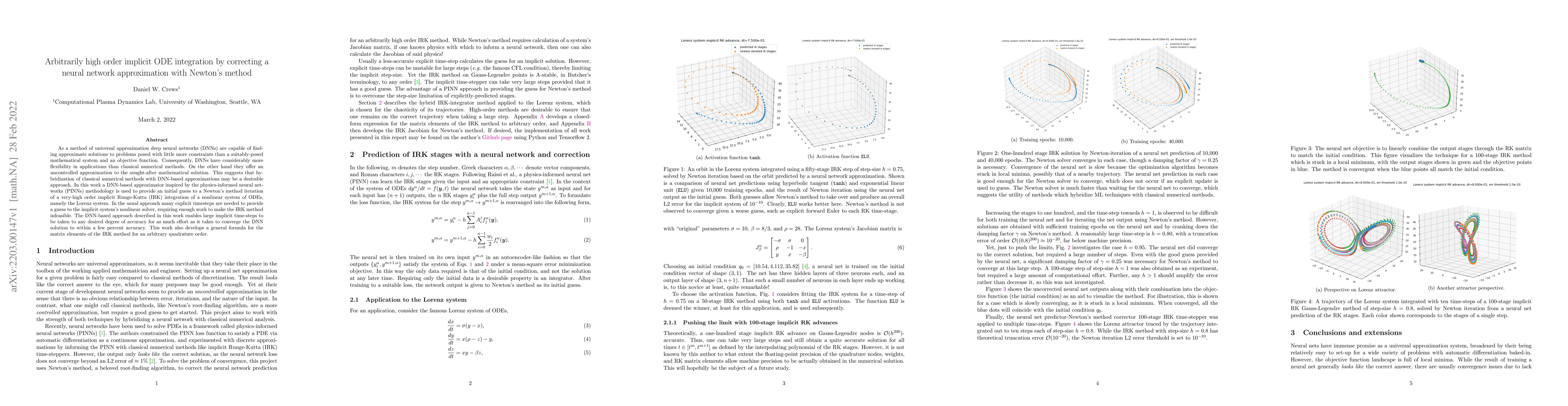 Thumbnail for Arbitrarily high order implicit ODE integration by correcting a neural
  network approximation with Newton's method