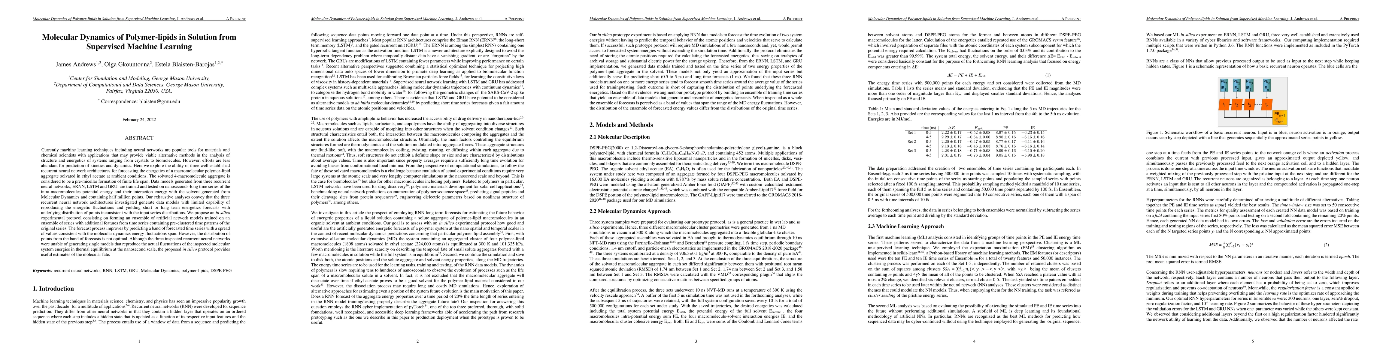 Thumbnail for Molecular Dynamics of Polymer-lipids in Solution from Supervised Machine
  Learning