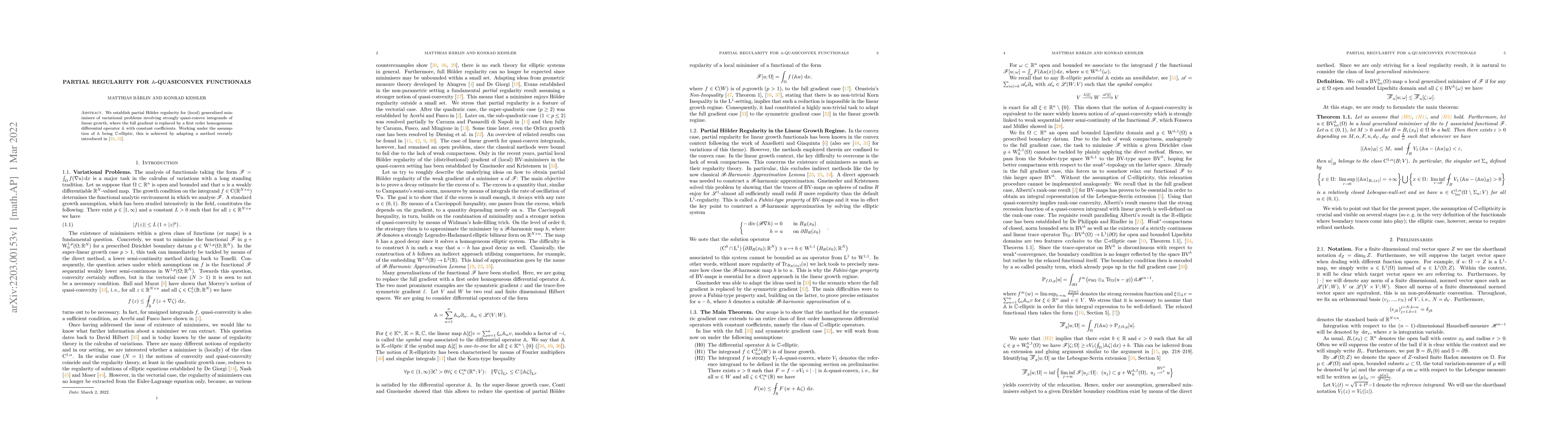 Thumbnail for Partial Regularity for $\mathbb{A}$-quasiconvex Functionals