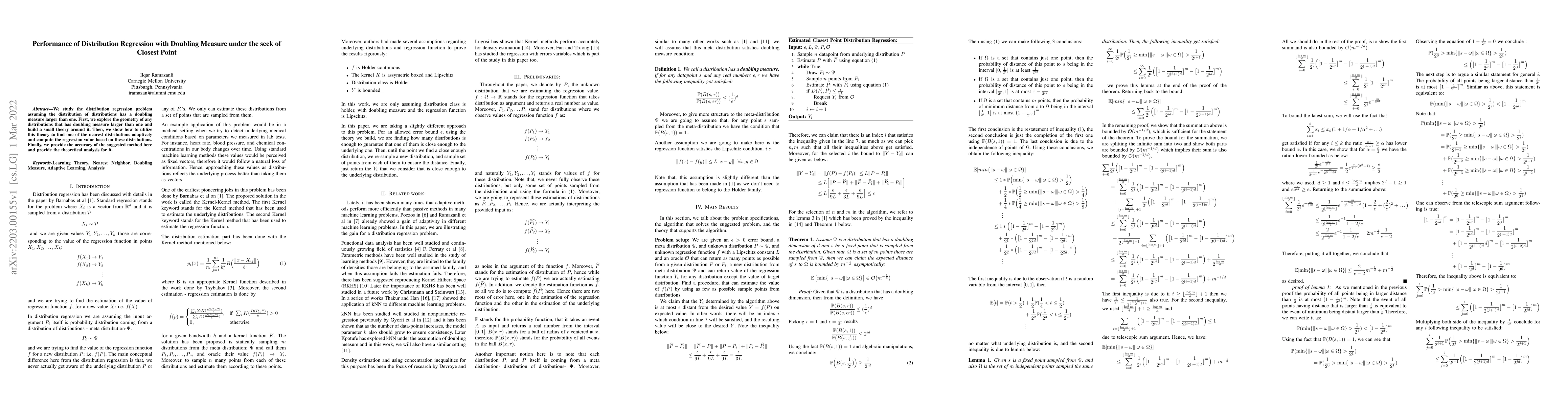 Thumbnail for Performance of Distribution Regression with Doubling Measure under the
  seek of Closest Point