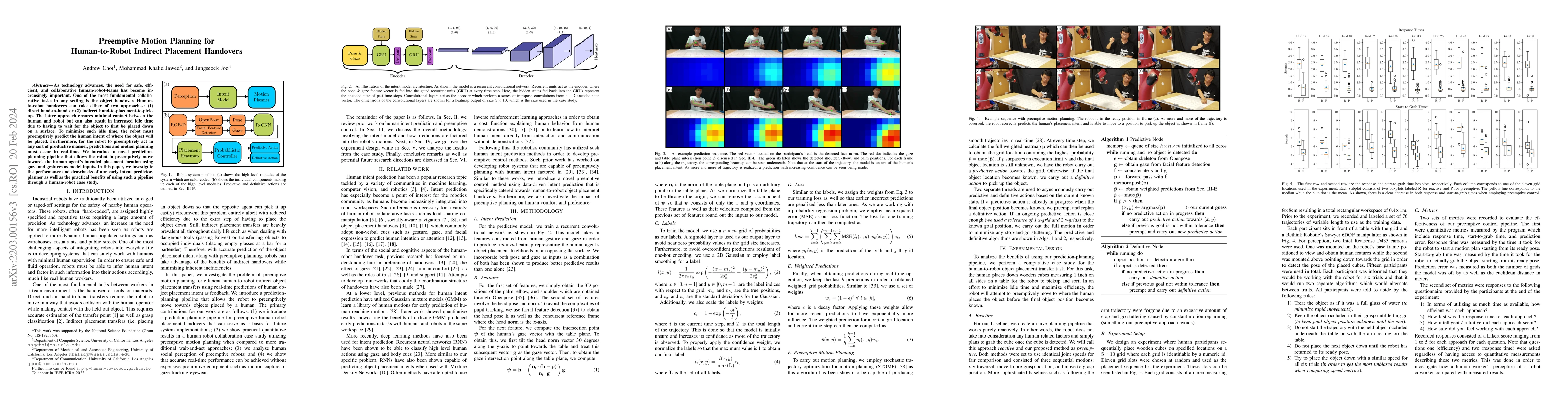 Thumbnail for Preemptive Motion Planning for Human-to-Robot Indirect Placement
  Handovers