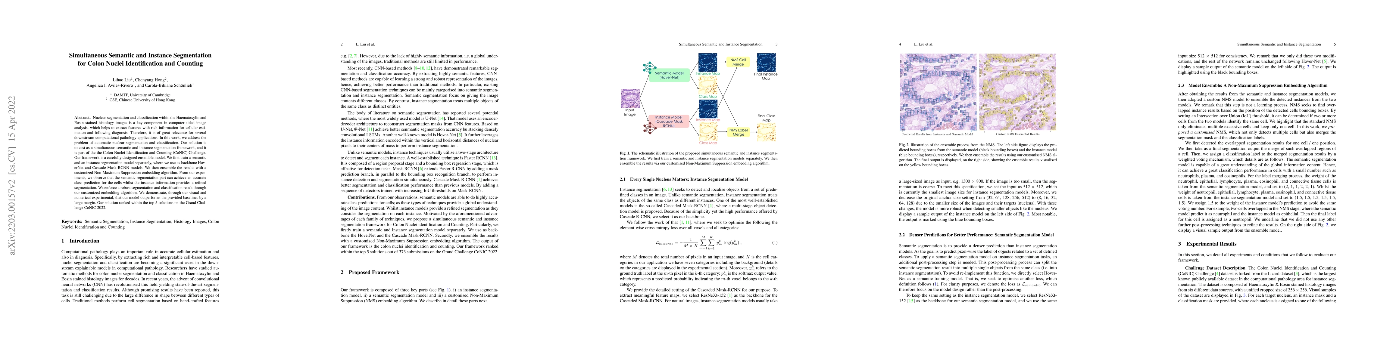 Thumbnail for Simultaneous Semantic and Instance Segmentation for Colon Nuclei
  Identification and Counting