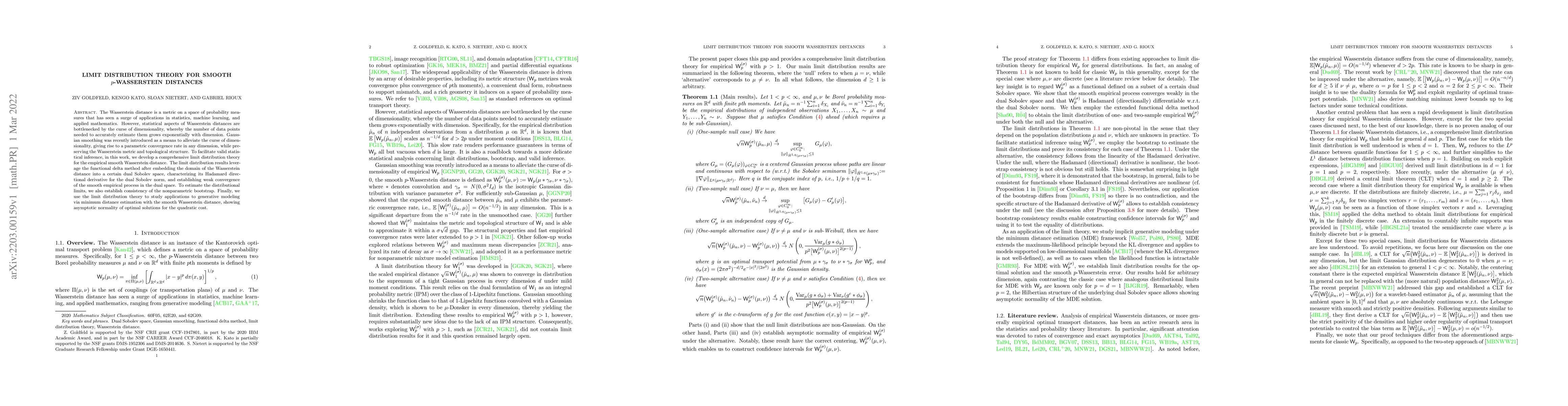 Thumbnail for Limit distribution theory for smooth $p$-Wasserstein distances