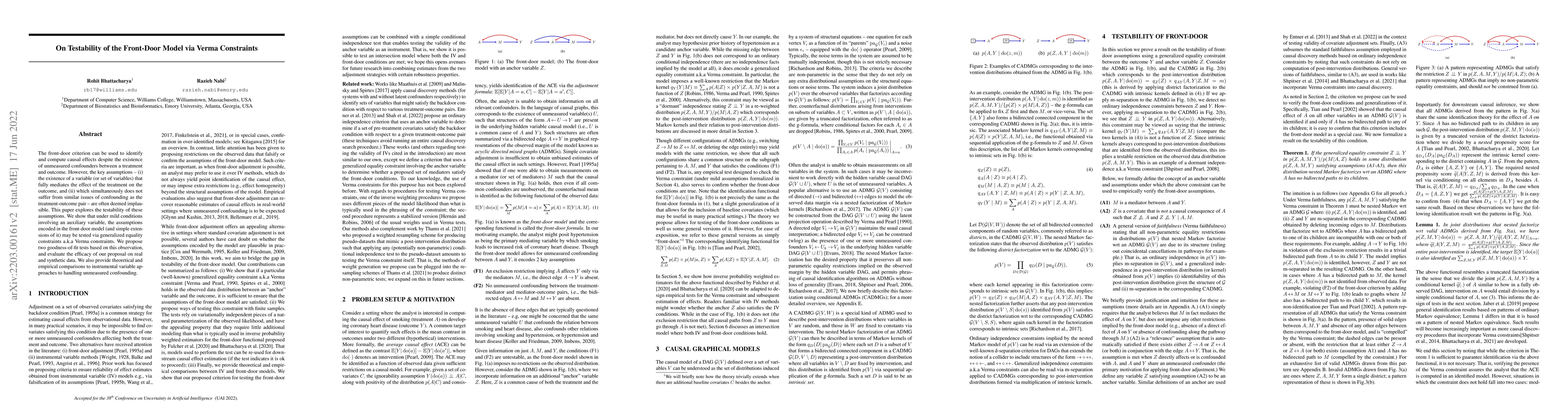 Thumbnail for On Testability of the Front-Door Model via Verma Constraints