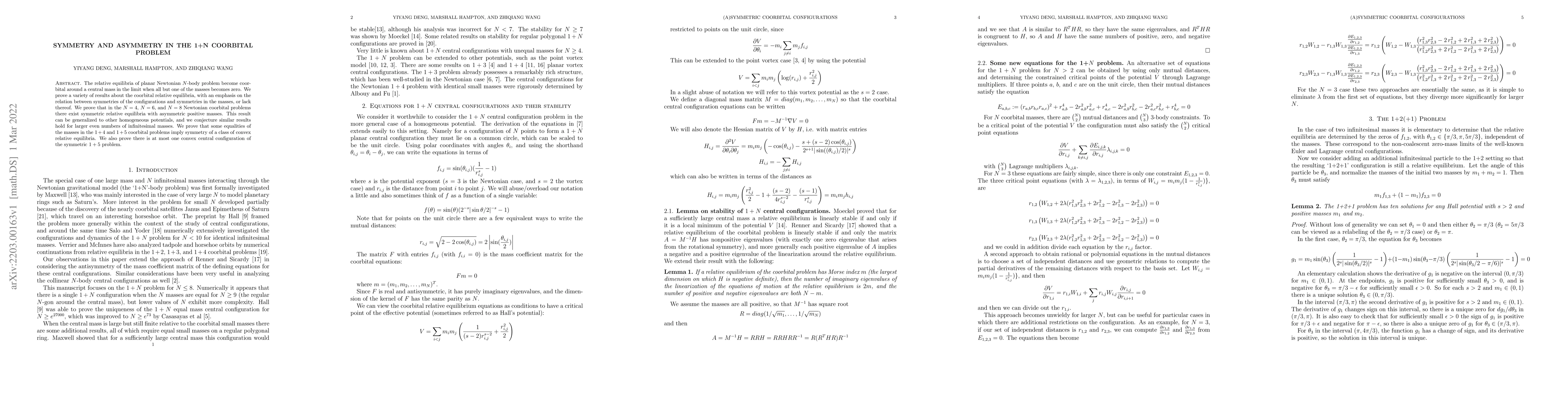 Thumbnail for Symmetry and Asymmetry in the 1+N Coorbital Problem