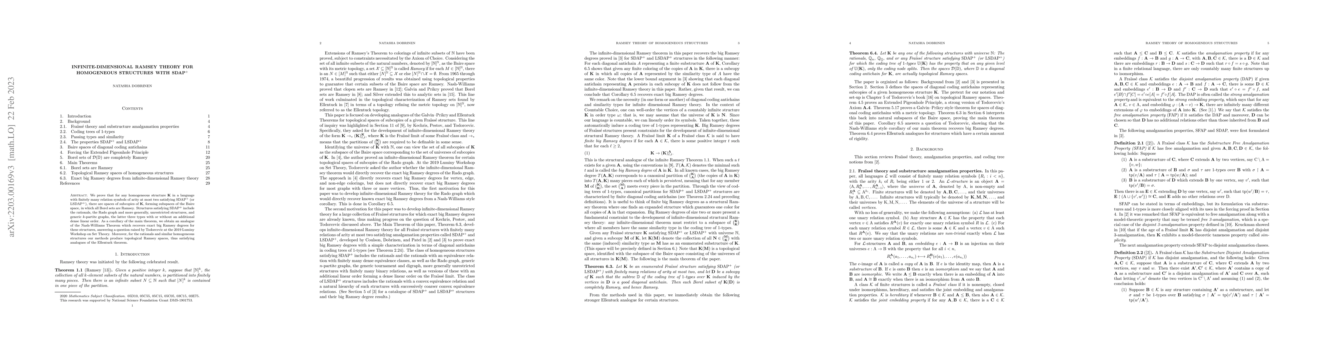 Thumbnail for Infinite-dimensional Ramsey theory for homogeneous structures with
  SDAP$^+$