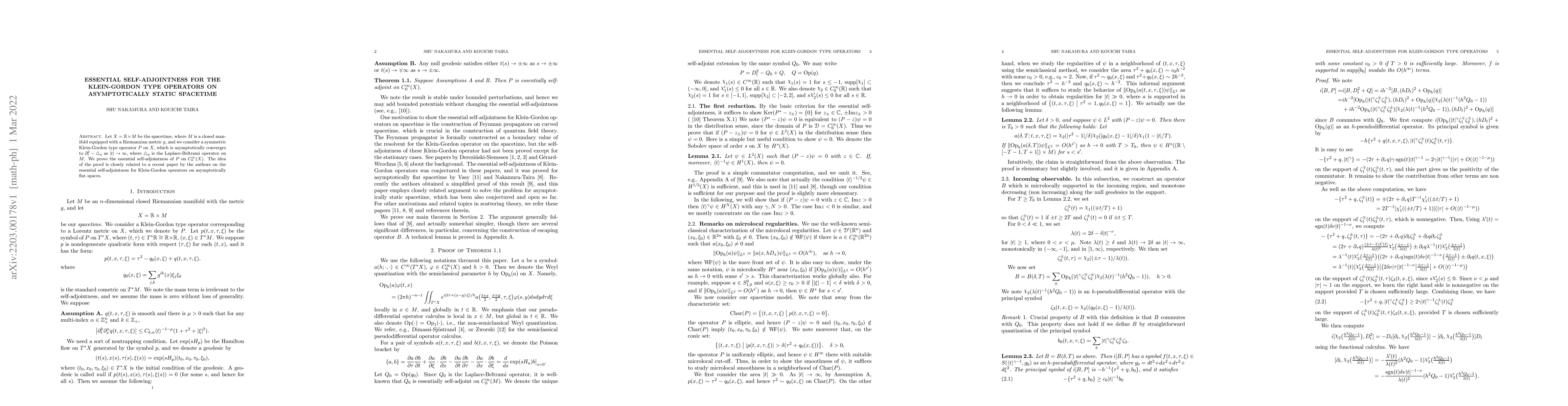 Thumbnail for Essential self-adjointness for the Klein-Gordon type operators on
  asymptotically static spacetime