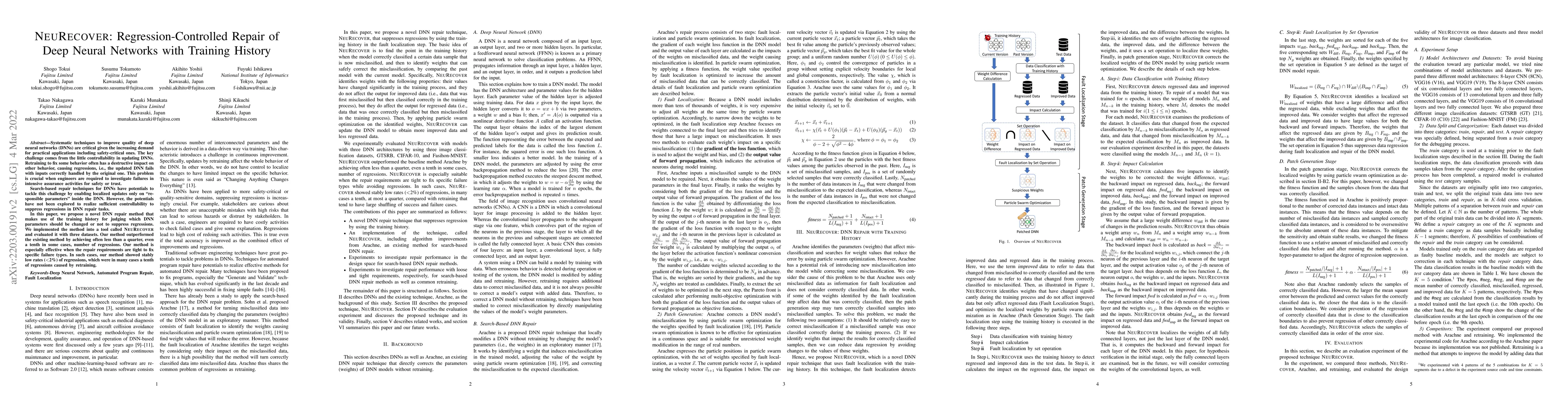 Thumbnail for NeuRecover: Regression-Controlled Repair of Deep Neural Networks with
  Training History