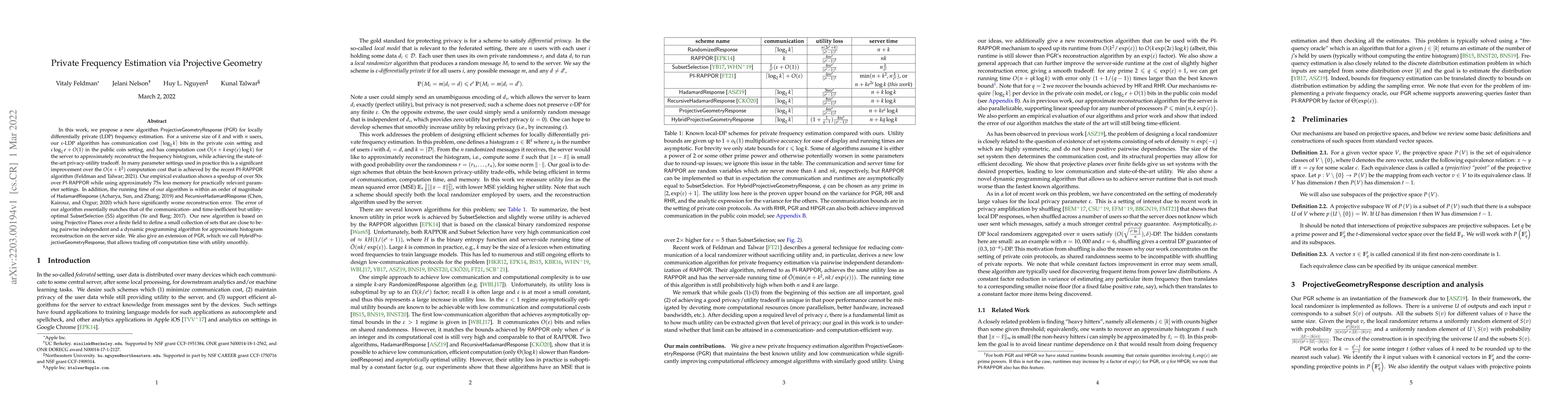 Thumbnail for Private Frequency Estimation via Projective Geometry