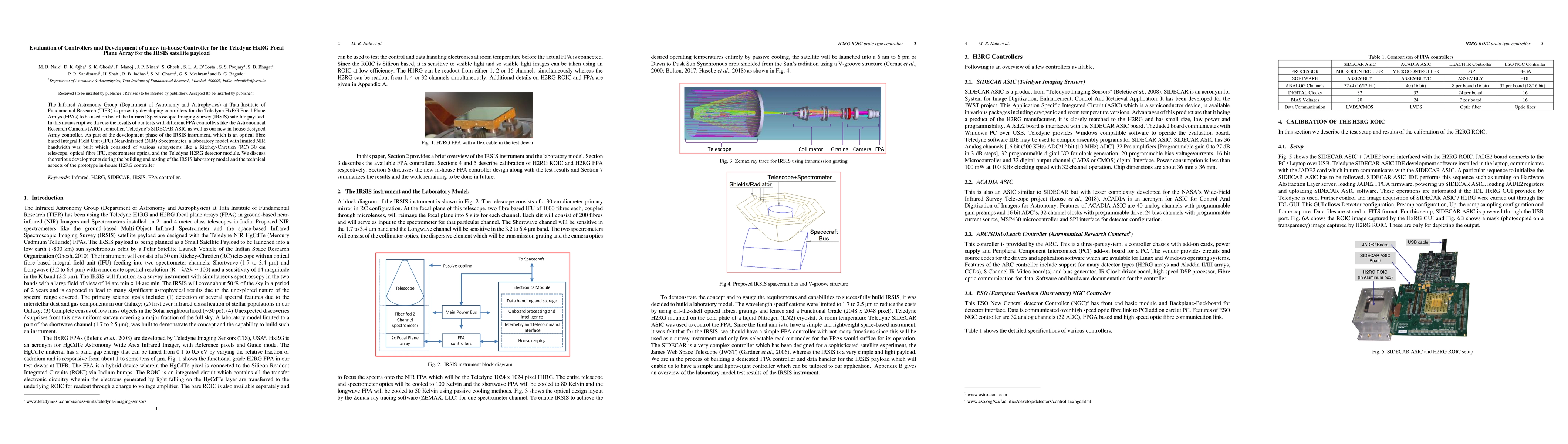Thumbnail for Evaluation of Controllers and Development of a new in-house Controller
  for the Teledyne HxRG Focal Plane Array for the IRSIS satellite payload