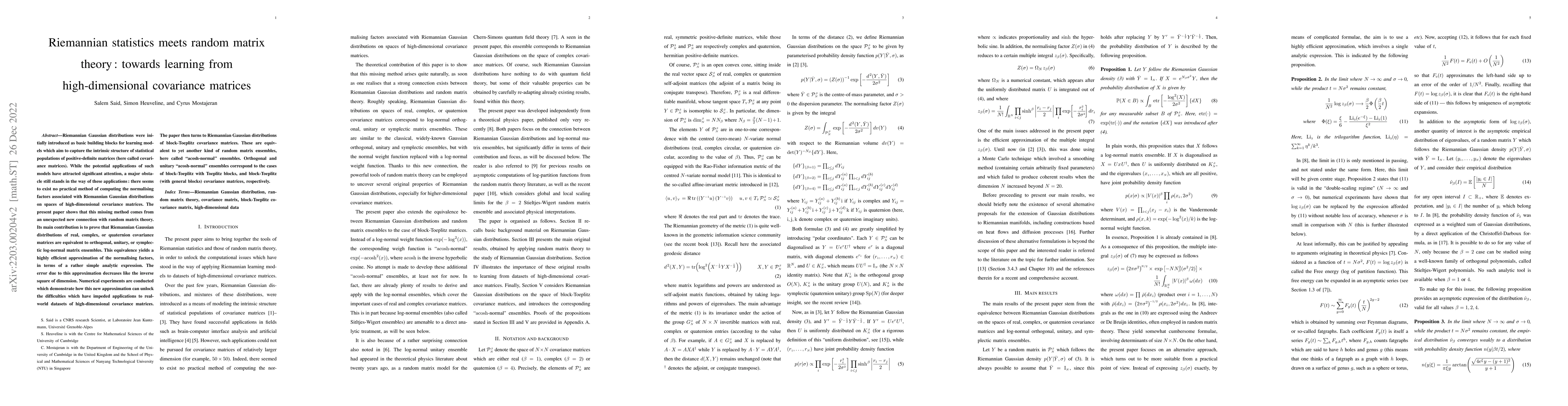 Thumbnail for Riemannian statistics meets random matrix theory: towards learning from
  high-dimensional covariance matrices