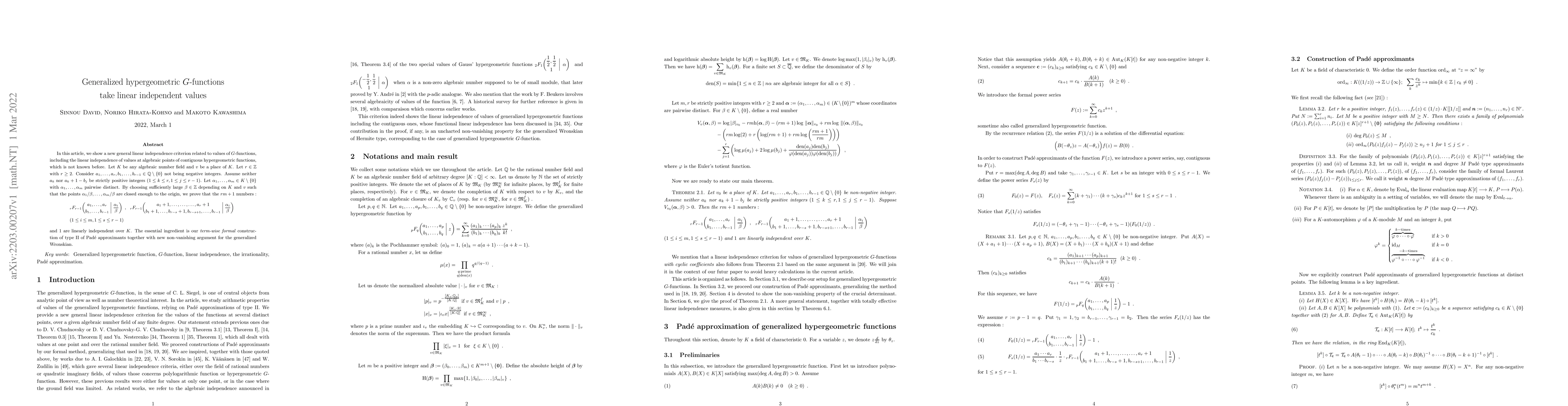 Thumbnail for Generalized hypergeometric $G$-functions take linear independent values