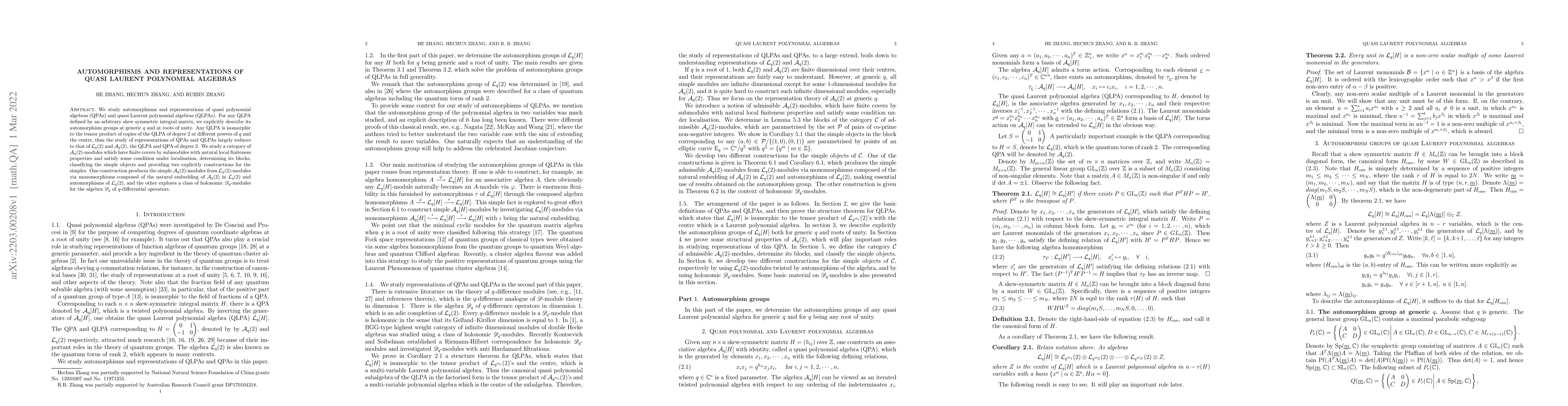 Thumbnail for Automorphisms and representations of quasi Laurent polynomial algebras