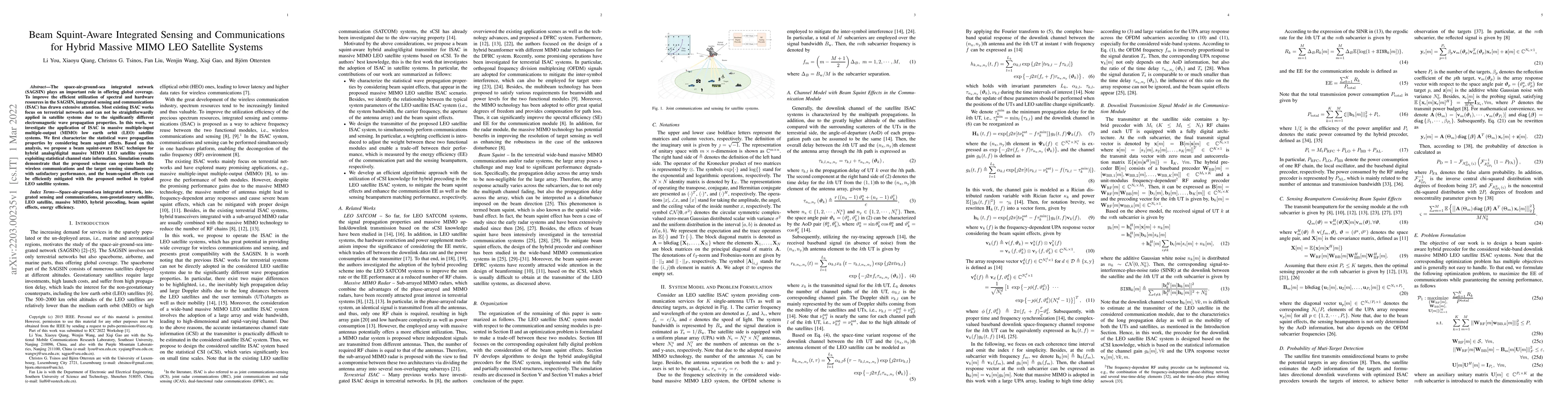 Thumbnail for Beam Squint-Aware Integrated Sensing and Communications for Hybrid
  Massive MIMO LEO Satellite Systems
