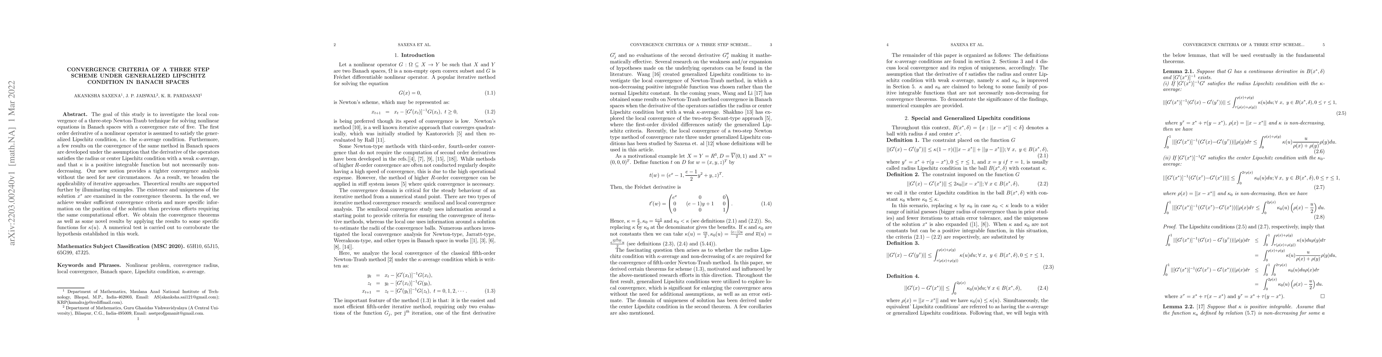 Thumbnail for Convergence Criteria of a Three Step Scheme under generalized Lipschitz
  Condition in Banach Spaces