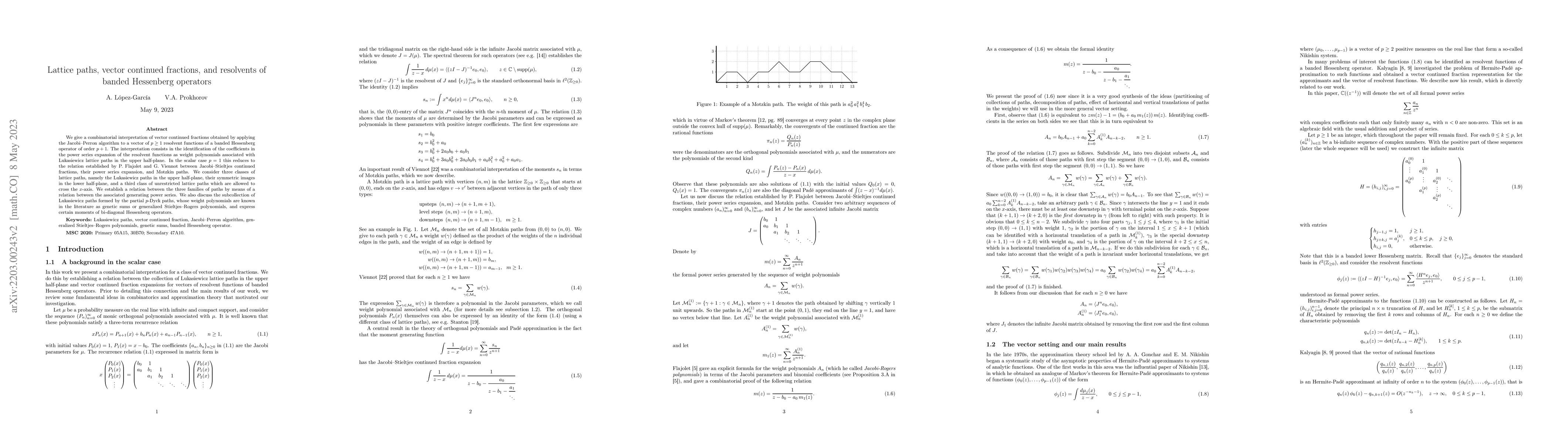 Thumbnail for Lattice paths, vector continued fractions, and resolvents of banded
  Hessenberg operators
