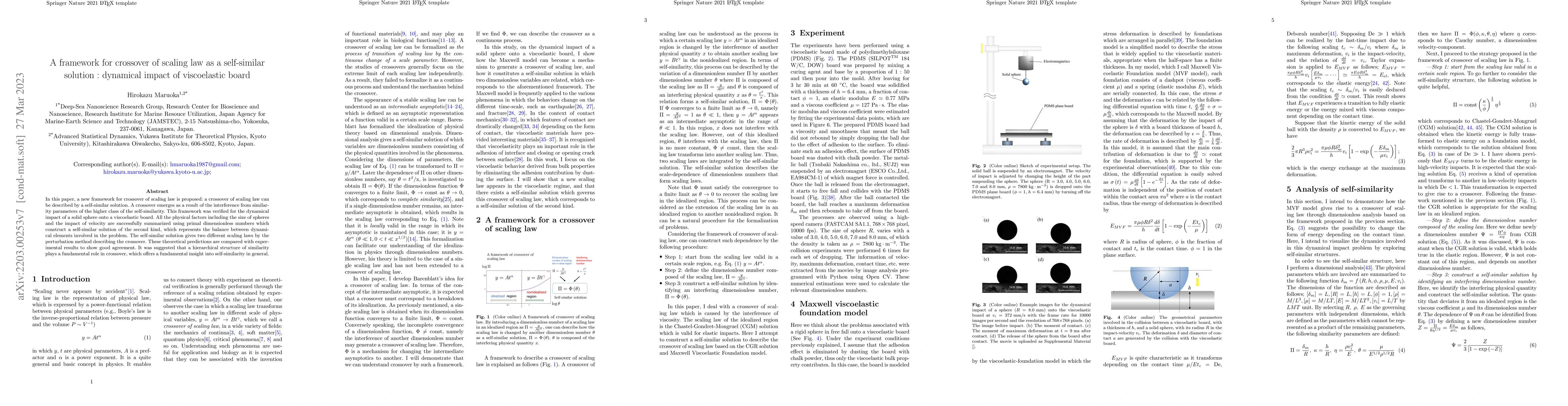 Thumbnail for A framework for crossover of scaling law as a self-similar solution :
  dynamical impact of viscoelastic board
