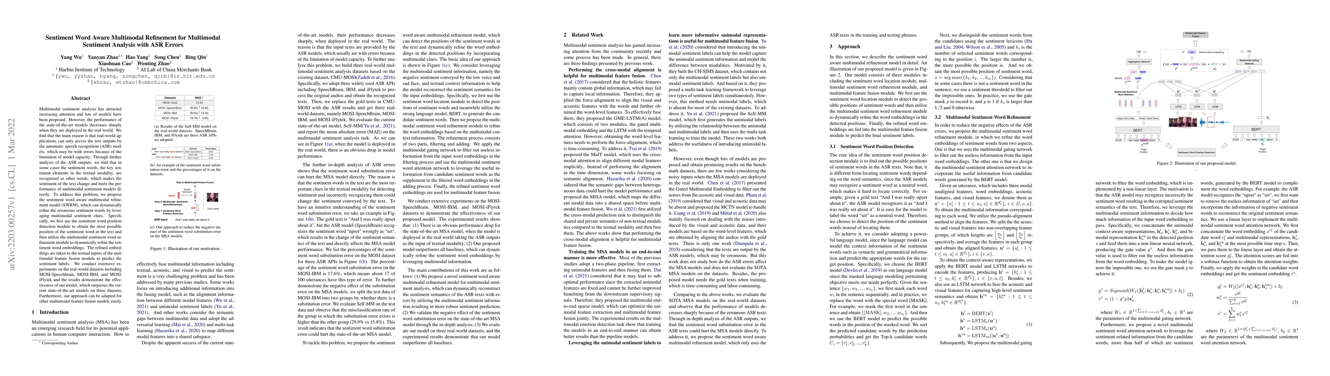 Thumbnail for Sentiment Word Aware Multimodal Refinement for Multimodal Sentiment
  Analysis with ASR Errors