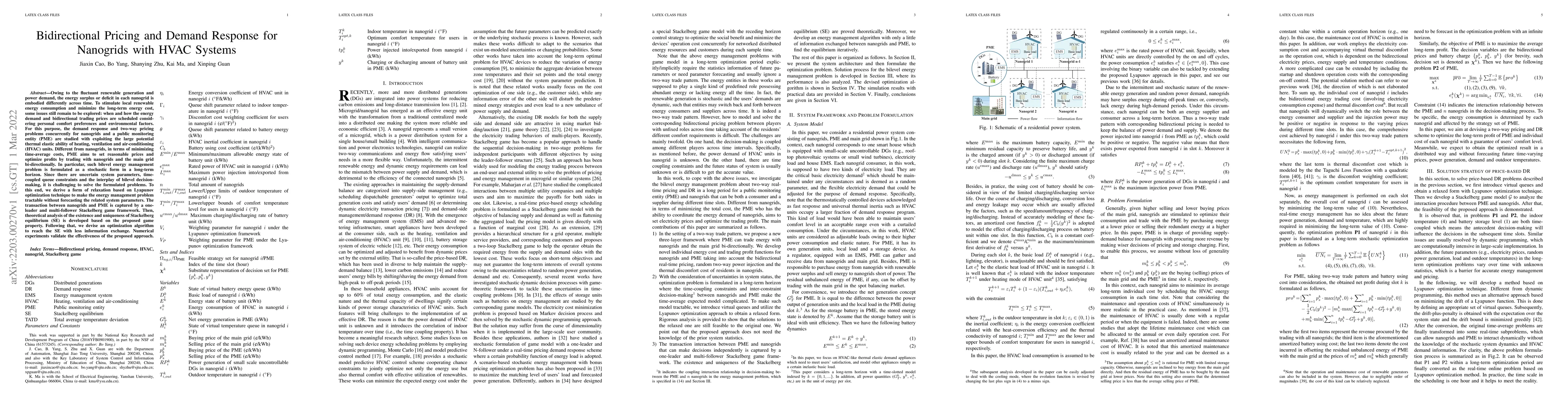 Thumbnail for Bidirectional Pricing and Demand Response for Nanogrids with HVAC
  Systems