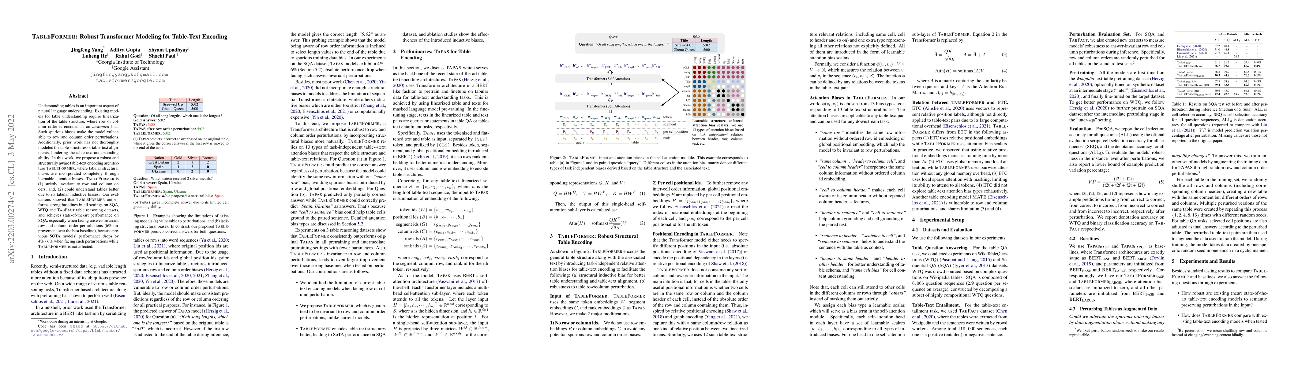 Thumbnail for TableFormer: Robust Transformer Modeling for Table-Text Encoding