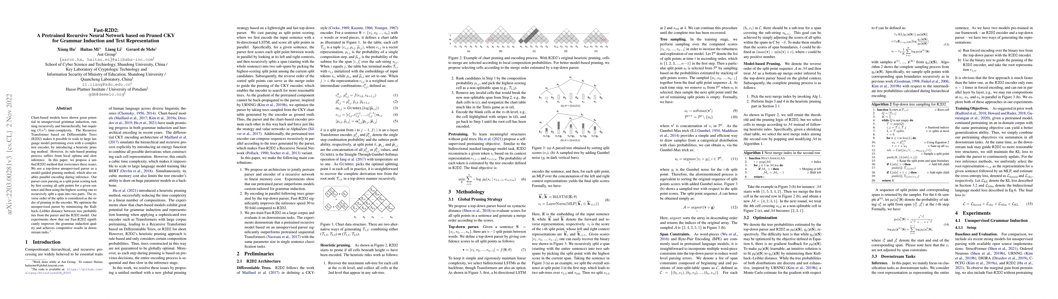 Thumbnail for Fast-R2D2: A Pretrained Recursive Neural Network based on Pruned CKY for
  Grammar Induction and Text Representation