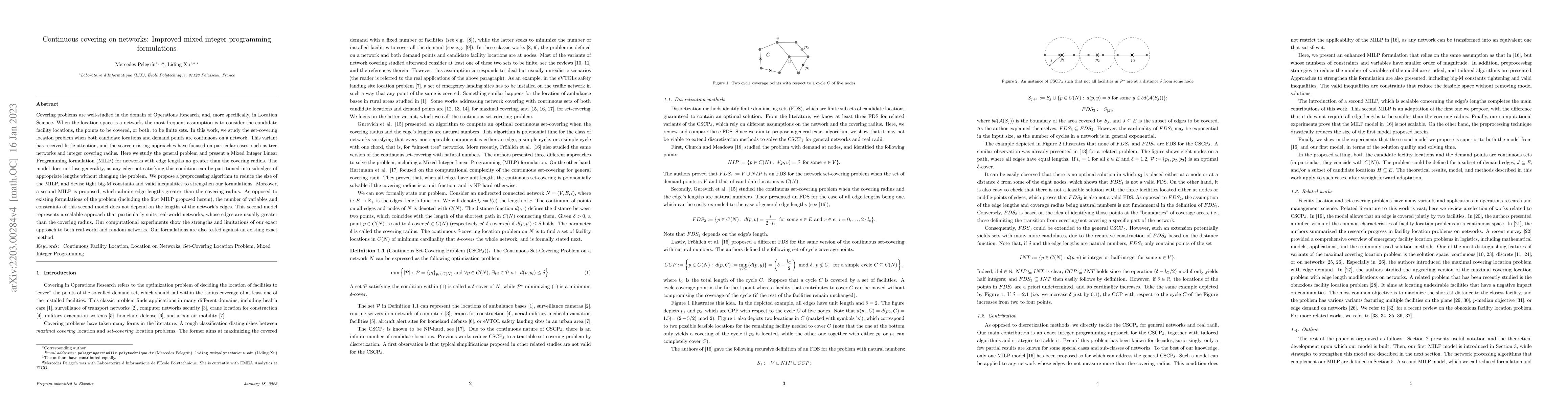 Thumbnail for Continuous Covering on Networks: Improved Mixed Integer Programming
  Formulations