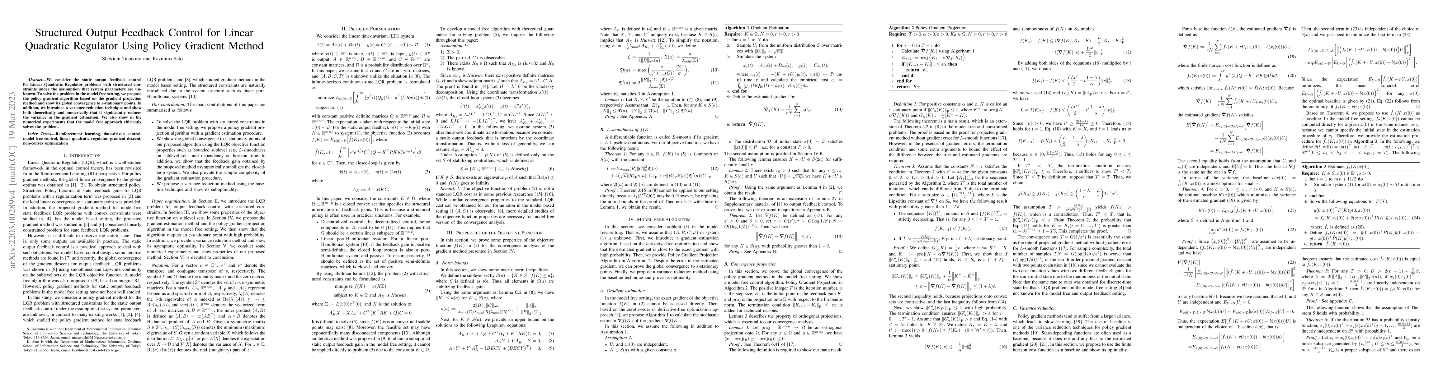 Thumbnail for Structured Output Feedback Control for Linear Quadratic Regulator Using
  Policy Gradient Method