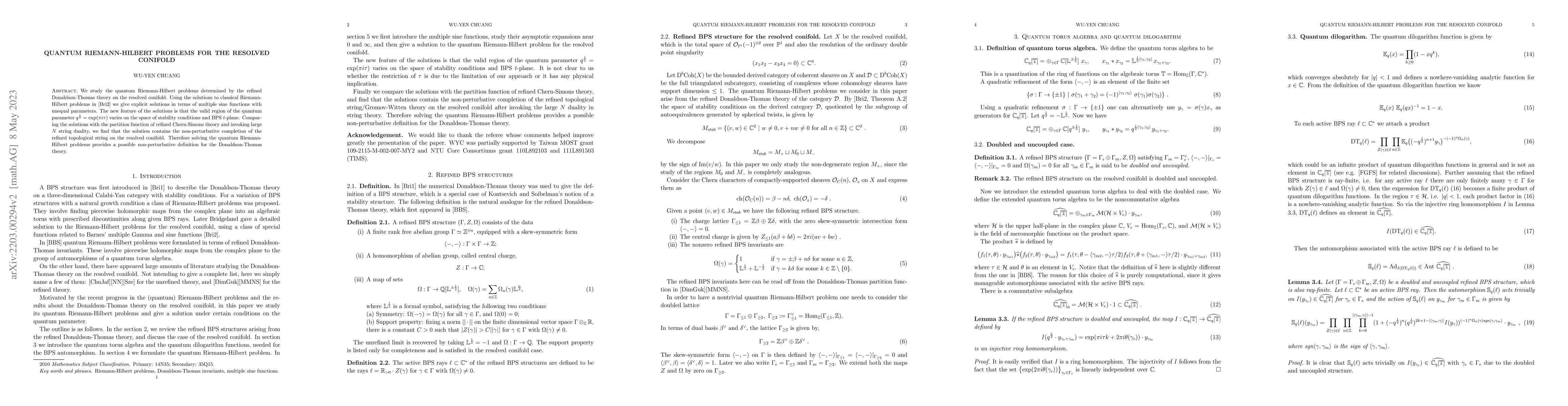 Thumbnail for Quantum Riemann-Hilbert problems for the resolved conifold