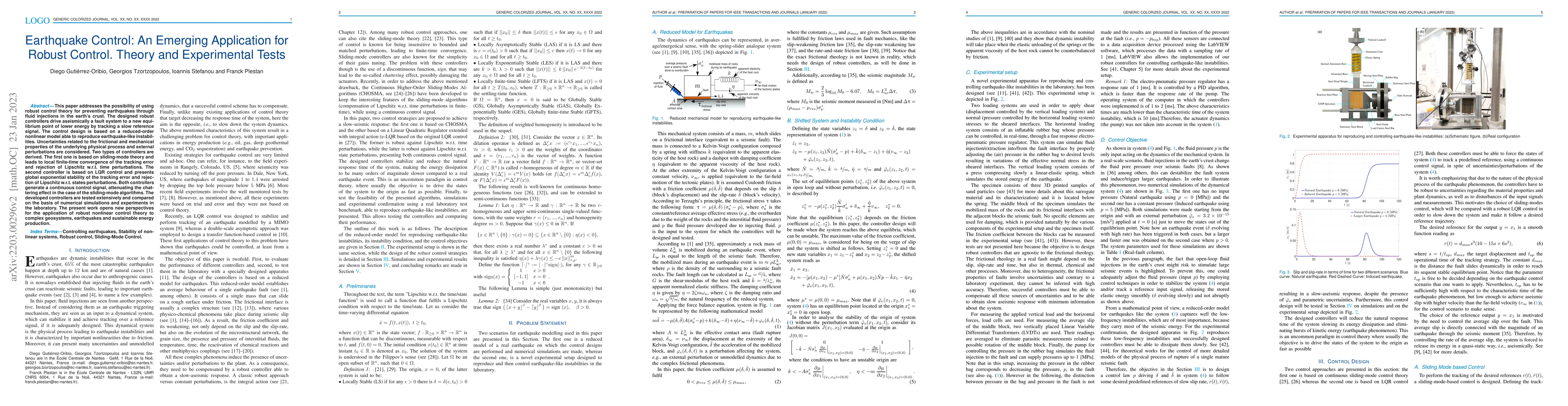 Thumbnail for Earthquake Control: An Emerging Application for Robust Control. Theory
  and Experimental Tests