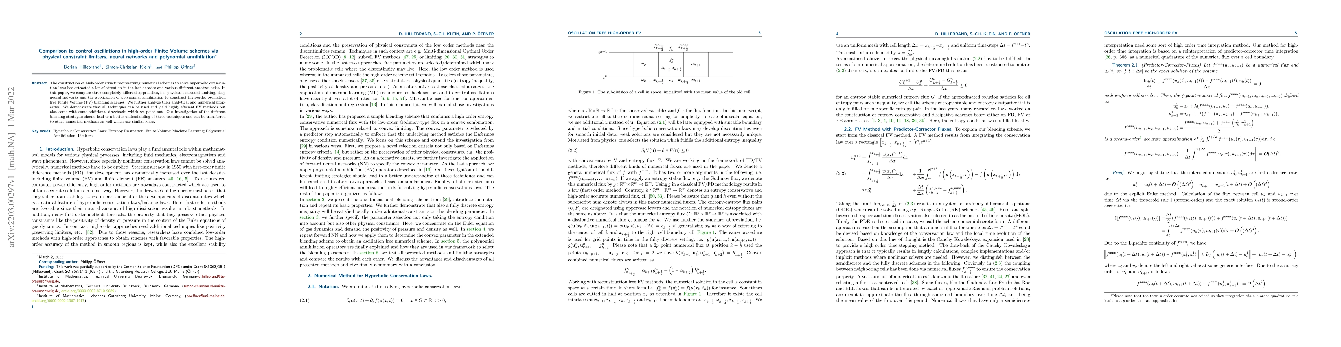 Thumbnail for Comparison to control oscillations in high-order Finite Volume schemes
  via physical constraint limiters, neural networks and polynomial annihilation