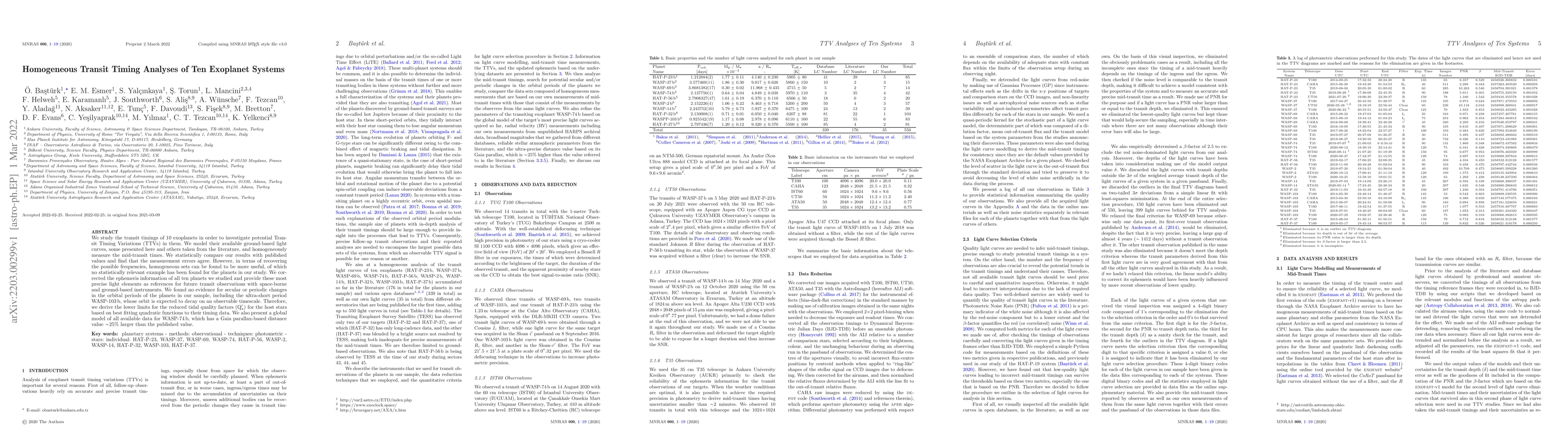 Thumbnail for Homogeneous Transit Timing Analyses of Ten Exoplanet Systems