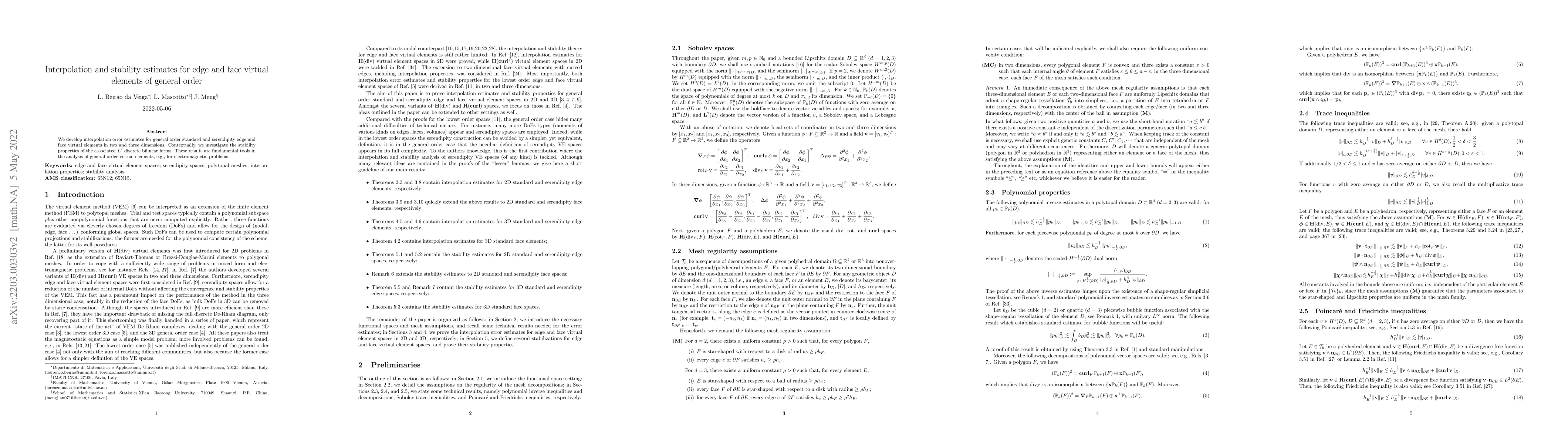 Thumbnail for Interpolation and stability estimates for edge and face virtual elements
  of general order