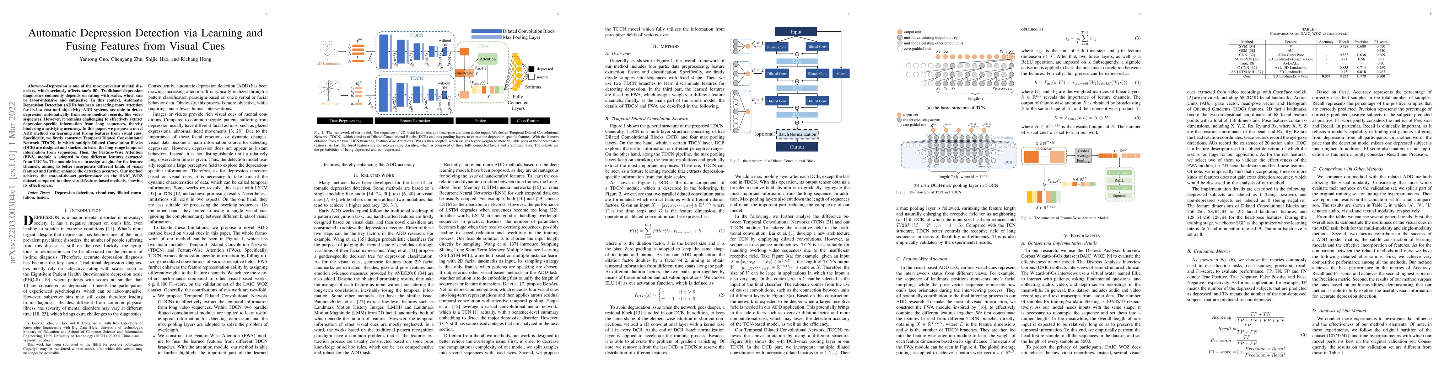 Thumbnail for Automatic Depression Detection via Learning and Fusing Features from
  Visual Cues
