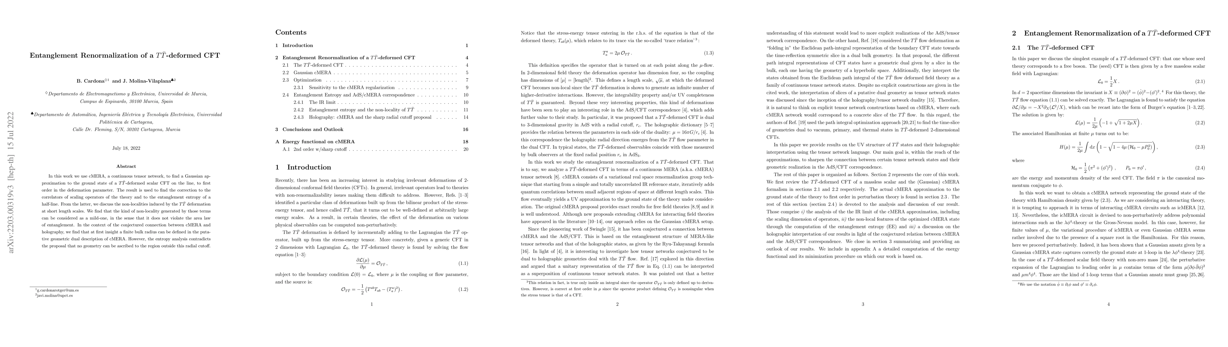 Thumbnail for Entanglement Renormalization of a $T\bar{T}$-deformed CFT