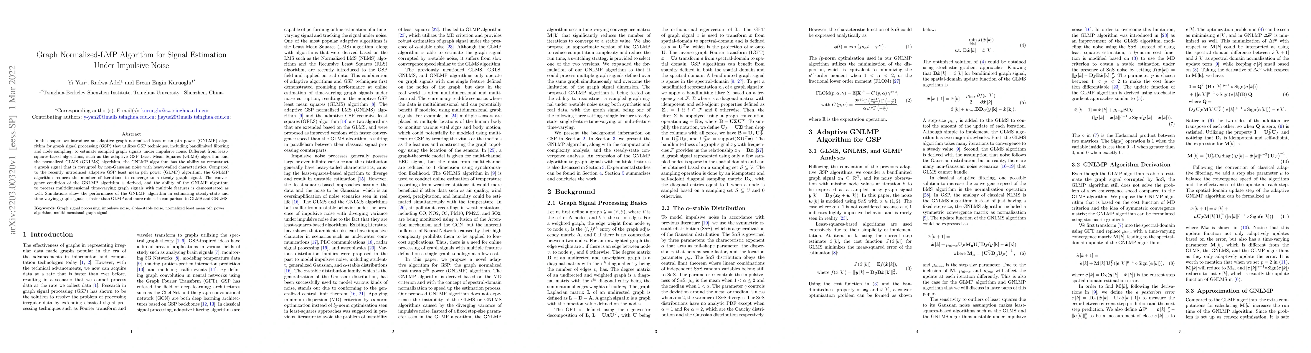 Thumbnail for Graph Normalized-LMP Algorithm for Signal Estimation Under Impulsive
  Noise