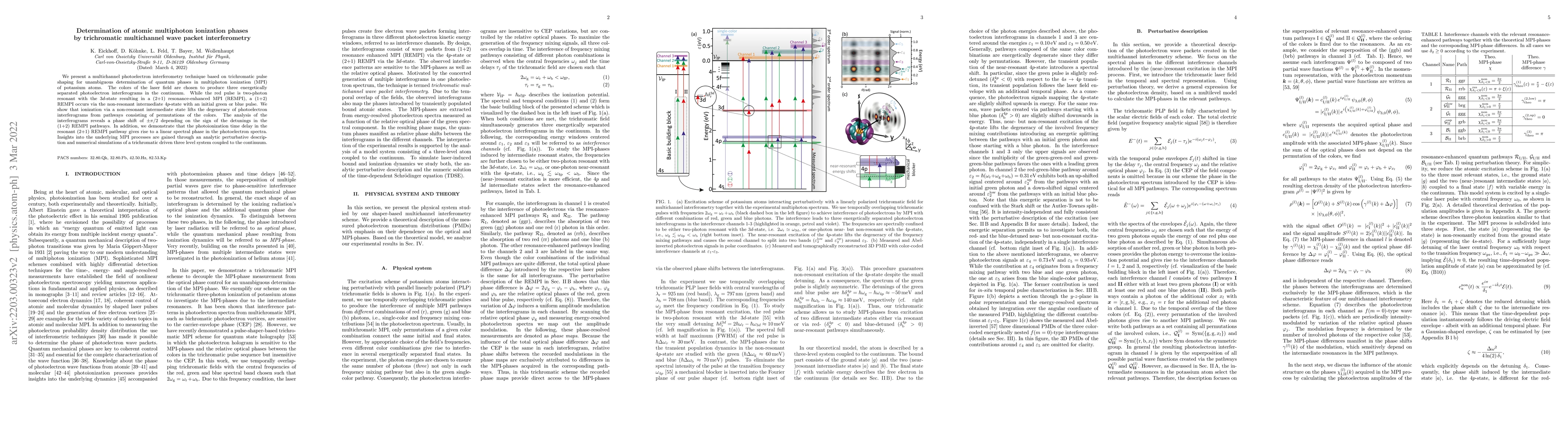 Thumbnail for Determination of atomic multiphoton ionization phases by trichromatic
  multichannel wave packet interferometry